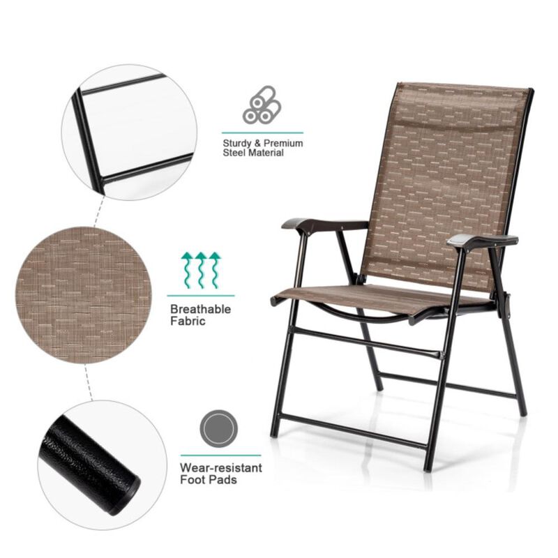 Hivvago 2 Pieces Outdoor Patio Folding Chair with Armrest for Camping Garden