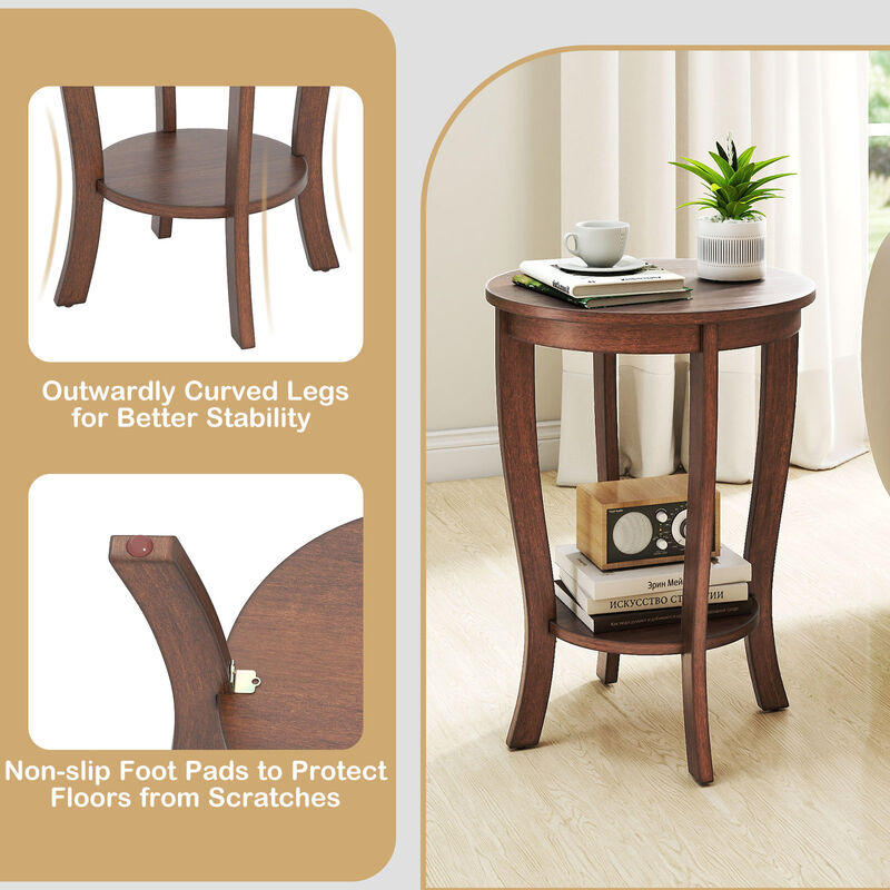 Modern 2 Tier Round End Table with Solid Wood Legs for Living Room image number 5