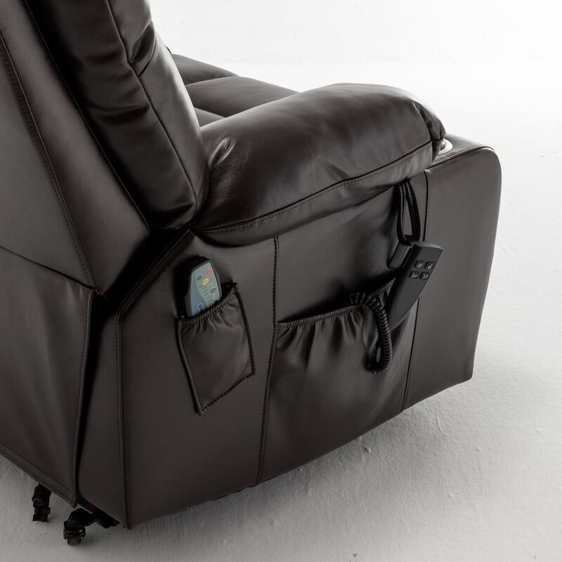 Leather Lift Recliner with Heat and Massage Lift Sofa Chair with 2 Pockets, 2 Cup Holder, 2 Remote image number 7