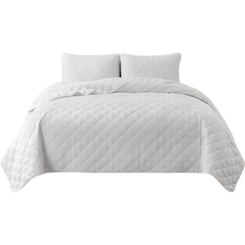 Diamond Stitch 3-Piece Polyester Microfiber Quilt Set, Lightweight Bedding for All Seasons