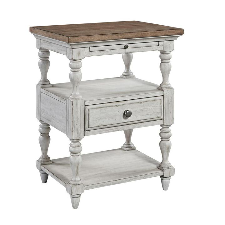 Liberty Furniture Farmhouse Reimagined 1 Drawer Night Stand in Antique White w/ Chestnut Top