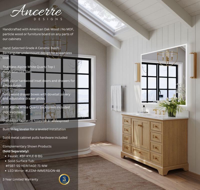 Audrey 48 in. Bath Vanity Set in Oak finish with white quartz Vanity Top and White Undermount Basin