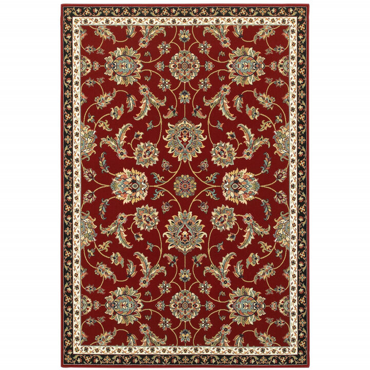 4 X 6 Red Black Blue Ivory green And Salmon Oriental Power Loom Stain Resistant Area Rug