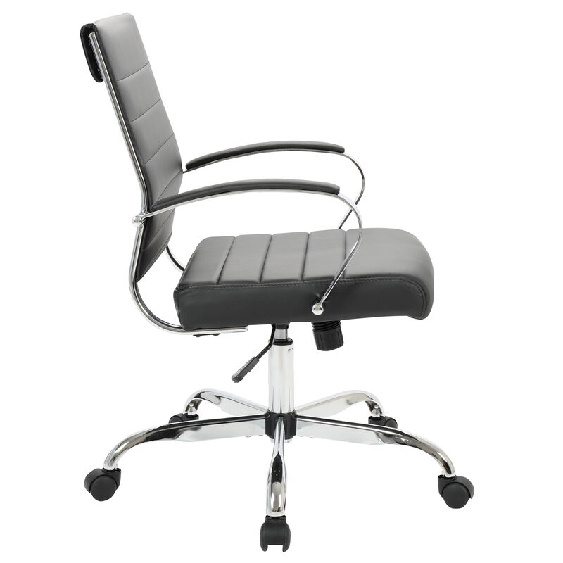 LeisureMod Benmar Mid-Back Office Chair, Leather Upholstery with Swivel, Tilt, and Chrome Base, Modern Desk Seating for Home Office or Conference Room