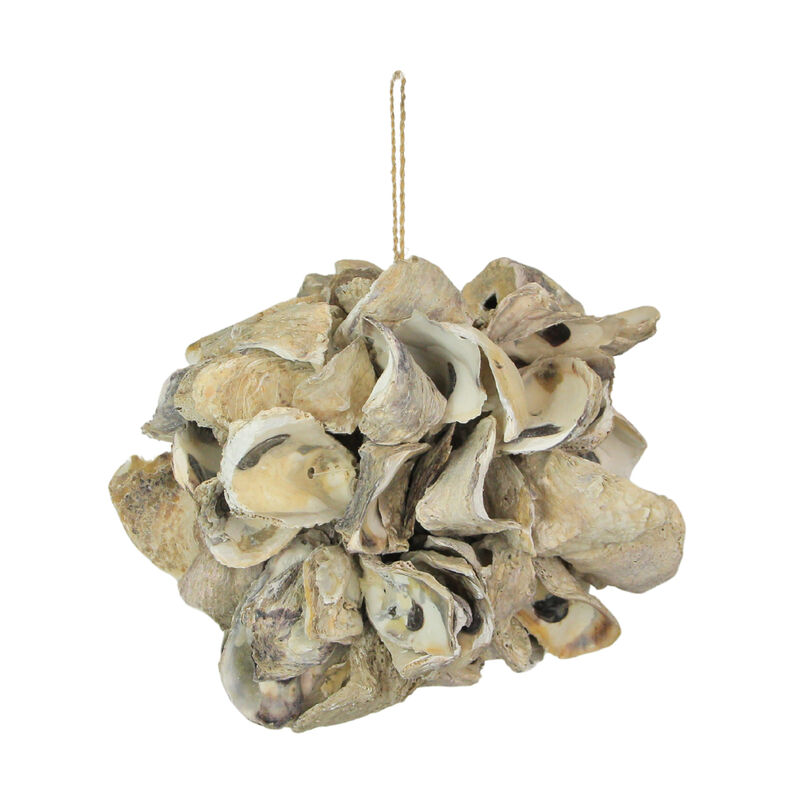 Handcrafted Hanging Coastal 9-Inch Oyster Shell Sphere - Home Beach Ornament image number 1