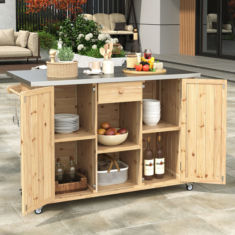 Merax Outdoor  Fir Wood Kitchen Island with Towel and Spice Racks