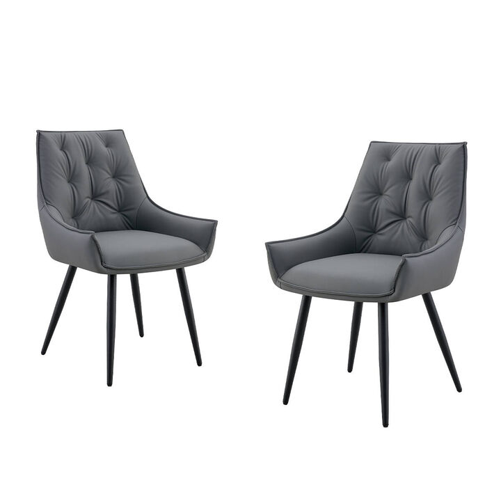 Set of 2 PU leather dining chairs rectangular button tufted dining chair solid back modern metal leg kitchen dining chairs wipe clean