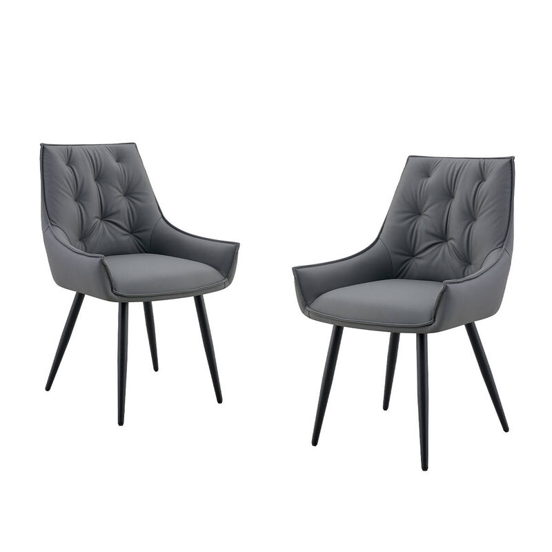 Set of 2 PU leather dining chairs rectangular button tufted dining chair solid back modern metal leg kitchen dining chairs wipe clean image number 0