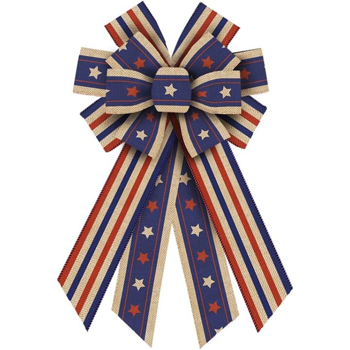 Patriotic Wreath Bow, American Flag Design, Indoor Outdoor Decor