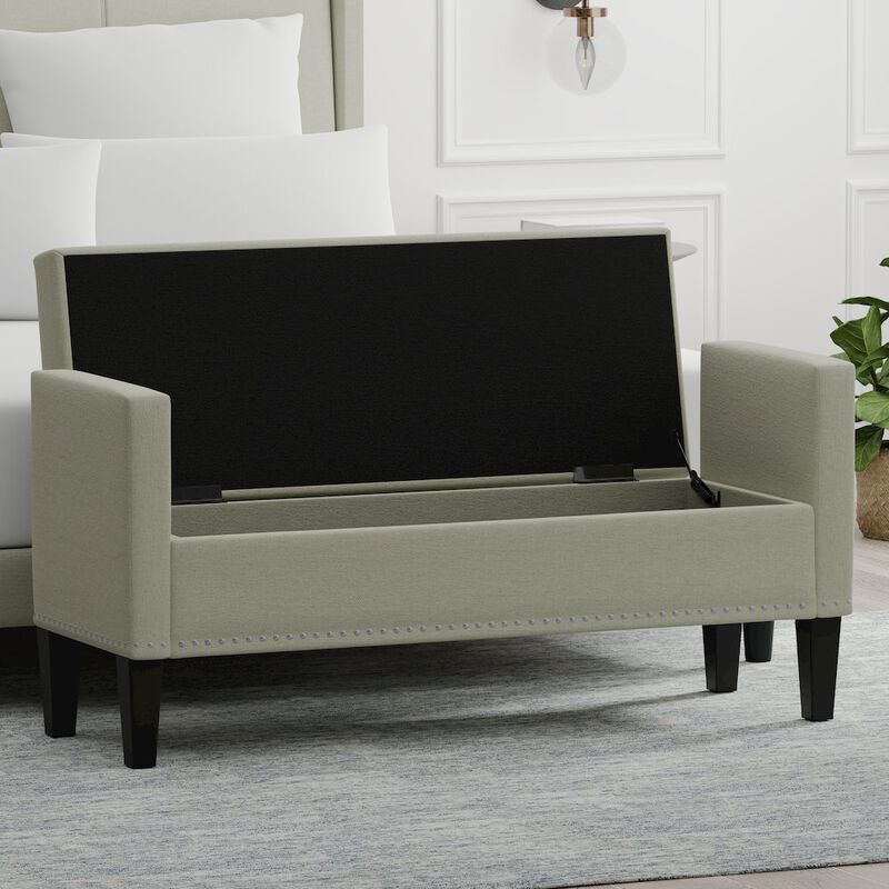 Rize Home 51.25 Storage Bench with Nailhead Trim - Beige image number 5