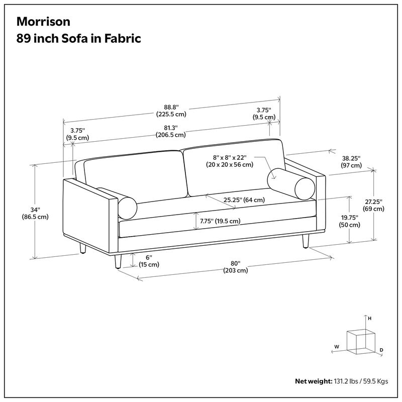 Morrison 89 inch Wide Mid-Century Modern Sofa in Mist Grey Woven-Blend Fabric