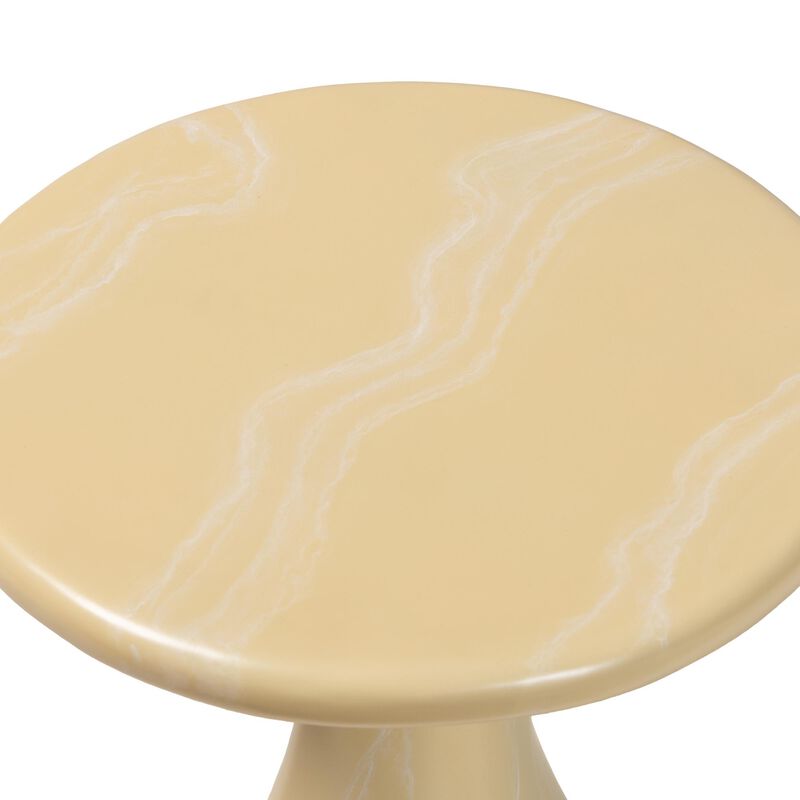 bali & pari Aponi Marbled Resin End Table - Sculptural Side Table with Round Top and Pedestal Base, Modern Contemporary Statement Furniture, Cream