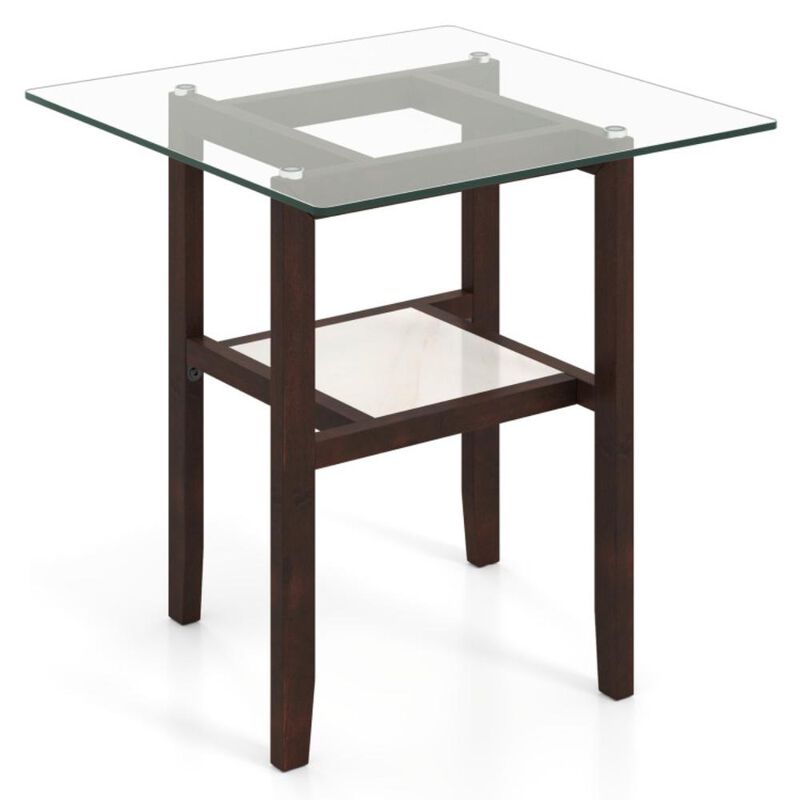 Hivvago 24 Inch 2-Tier Square Glass Coffee Table Center Table with Storage Shelf