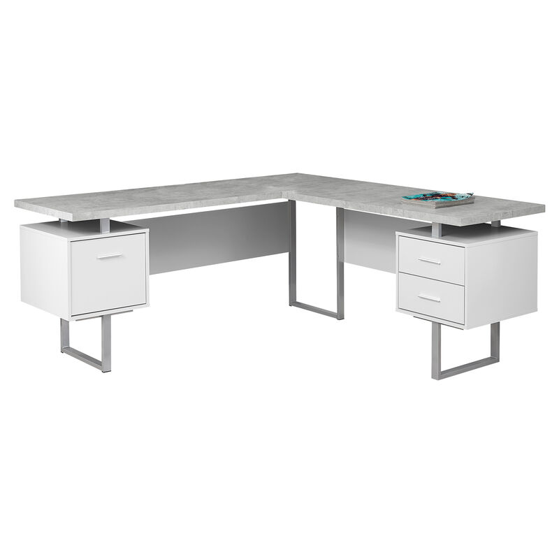 Computer Desk, Home Office, Corner, Left, Right Set-Up, Storage Drawers, 70"L, L Shape, Work, Laptop, Metal, Laminate, Grey, White, Contemporary, Modern
