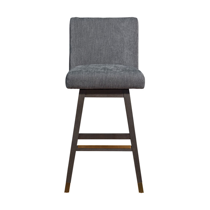 HomeRoots 30" Gray And Brown Solid Wood Bar Height Swivel Bar Chair