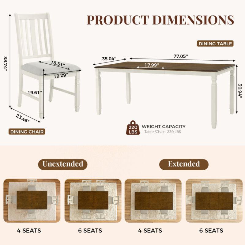 Wevelk Farmhouse 7‑Piece Extendable Dining Table Set image number 9