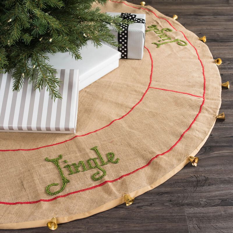 Vickerman Decorative 60" Burlap Jingle Collection Christmas Tree Skirt image number 5