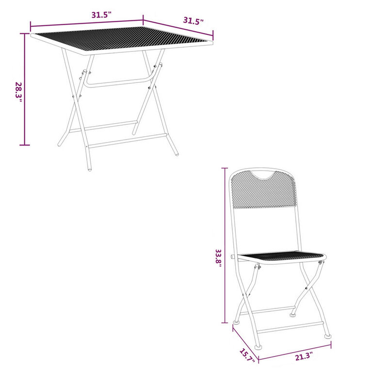 Yoko 5pc Outdoor Dining Breakfast Set, Dark Gray Folding Metal Frame - Benzara