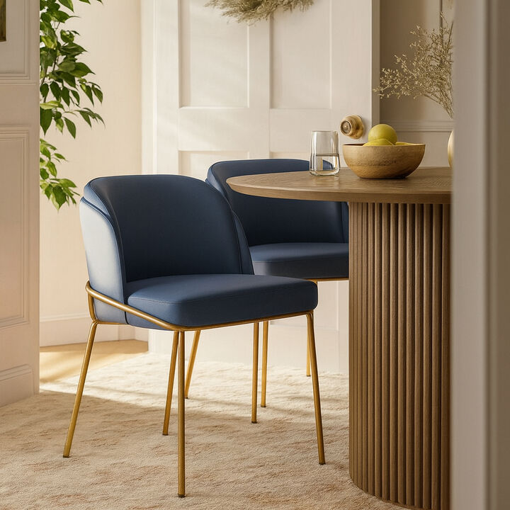 Meridian Furniture Jagger Navy Vegan Leather Dining Chair, Set of 2