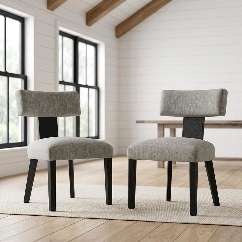 Fabric Upholstered Modern Dining Chair, Heathered Weave Gray Black, Set of 2 image number 4