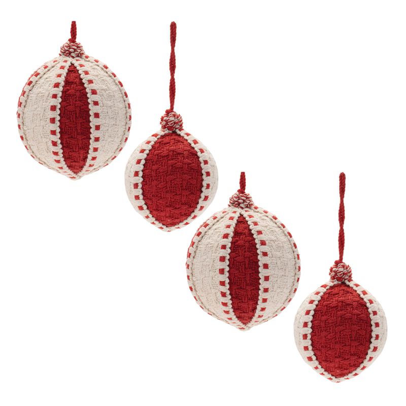Set of 4 Woven Christmas Ball Ornaments &ndash; Handmade Look Holiday Tree Decorations for Neutral and Nature-Inspired Themes