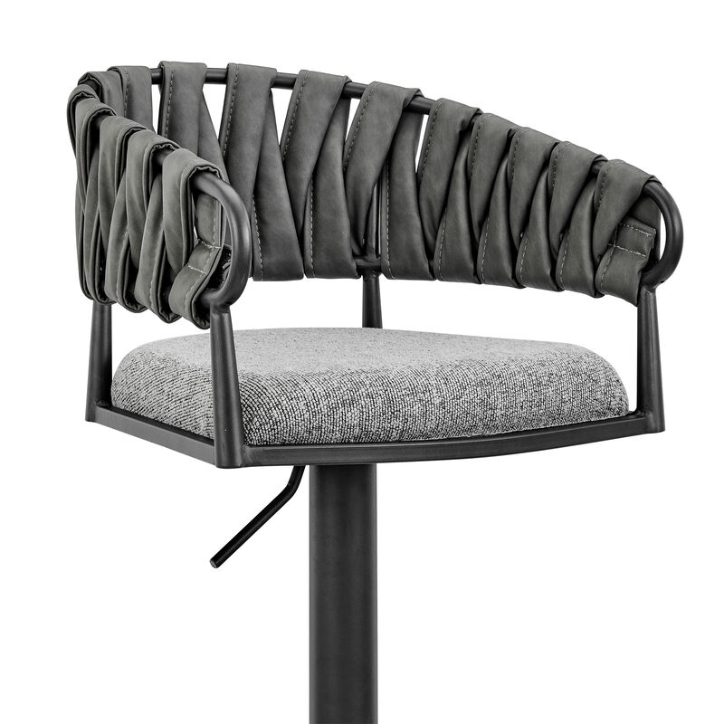 Silabe Adjustable or Stool in Black Metal with Grey Fabric and Faux Leather