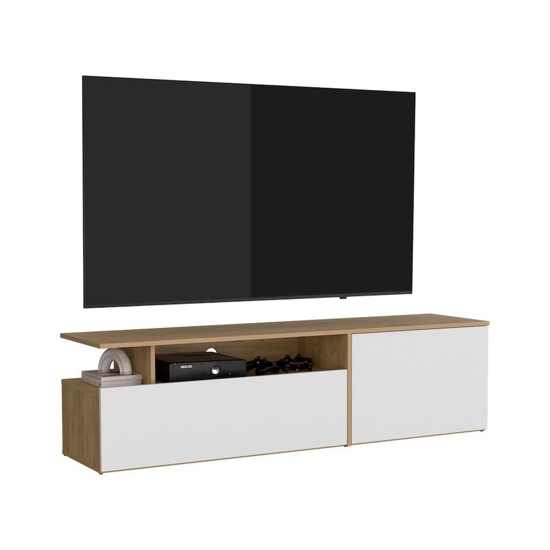 Virgil Tv Stand 60" TV Capacity, Natural Oak / White