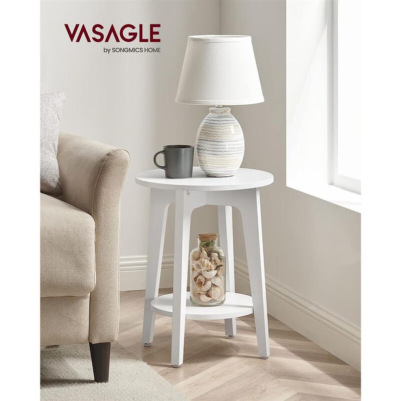 Minimalist Round End Table – Small Table with Lower Shelf for Sofa Side or Bedside Storage Needs