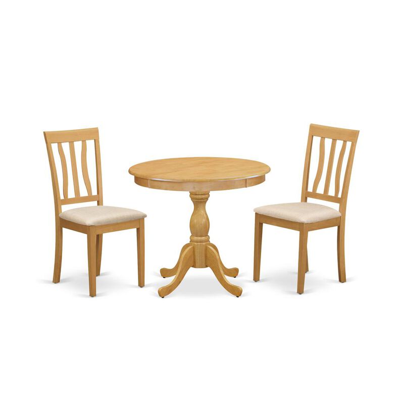 AMAN3-OAK-C 3 Piece Dining Table Set - 1 Wooden Dining Table and 2 Oak Dining Chairs - Oak Finish