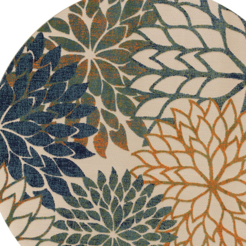 HomeRoots 8' Blue Green And Orange Round Floral Indoor Outdoor Area Rug image number 2