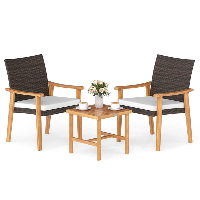 3-Piece PE Wicker Patio Conversation Set with Acacia Wood Table image number 3