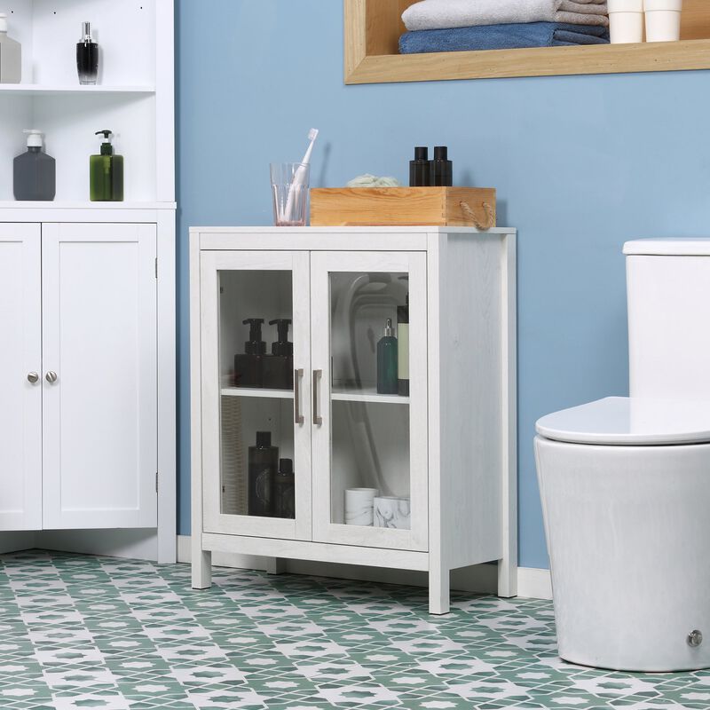 White Bathroom Tower: Modern Floor Cabinet with Glass Doors