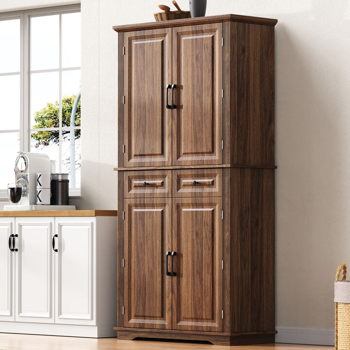 Merax Farmhouse Kitchen Pantry Cabinet with 3 Pull-Out Shelves, 6 Door Racks, 2 Adjustable Shelves