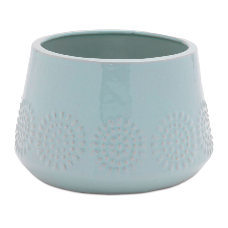 Set of 2 Ceramic Planters with Starburst Pattern for Indoor or Outdoor Decor