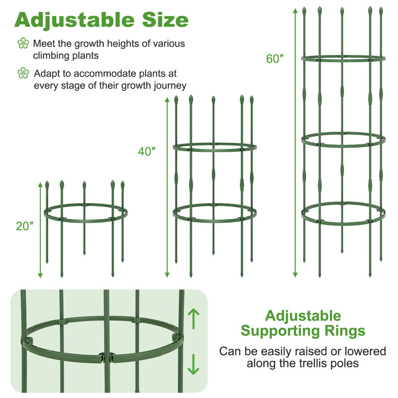 3-Pack Garden Trellis Plant Supports with Clips, Ties, and Climbing Plant Stands