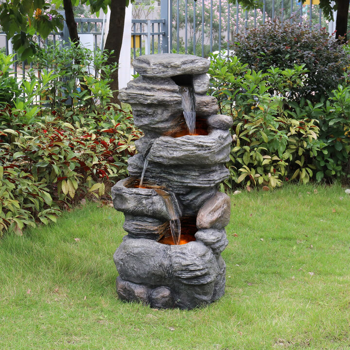 Teamson Home Indoor/Outdoor 4-Tier Stone-Look Waterfall Fountain with LED Lights