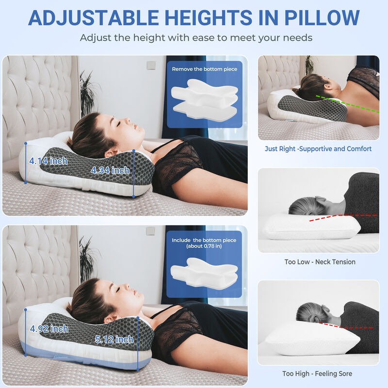 Elviros Cervical Neck CPAP Pillow for Sleeping, Ergonomic Adjustable Height Neck Support Memory Foam Bed Pillow for CPAP Users with Sleep Apnea, Suitable for Side and Back Sleepers