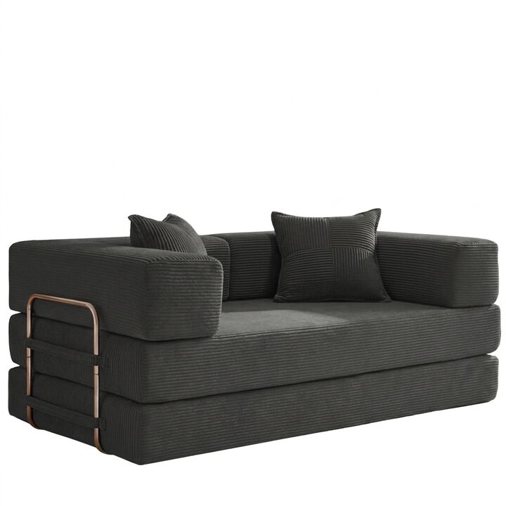 Vipbear 5-in-1 Convertible Sleeper Sofa Bed, Corduroy Boneless Couch with Fixed Frame, Living Room