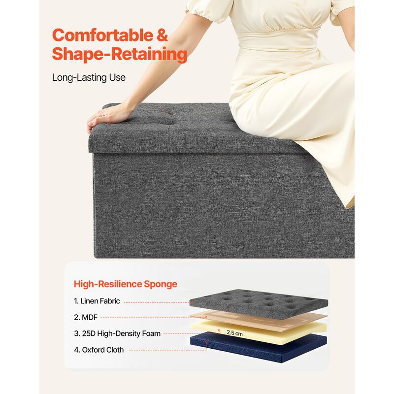 Upholstered Storage Ottoman Bench with Folding Design and Side Bags image number 4