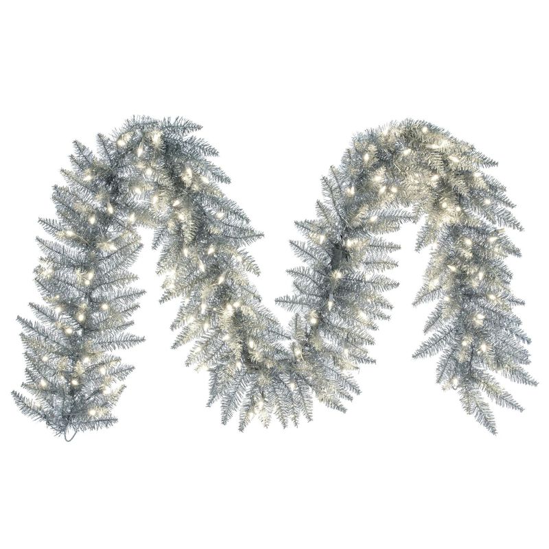 Vickerman 9' Sliver Artificial Christmas Garland - Warm White Dura-lit ILED Mini Lights - Faux Christmas Garland - Indoor Seasonal Home Decor - Garland for Mantle or Staircase image number 0