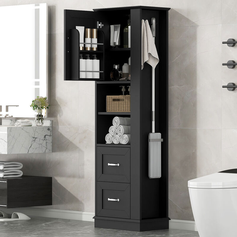 Merax Tall Bathroom Utility Cabinet with Reversible Sides, 2 Adjustable Shelves image number 2