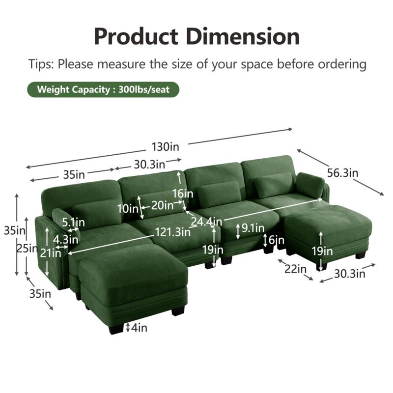 Dresok Chenille U-Shaped Modular Sectional Sofa image number 9