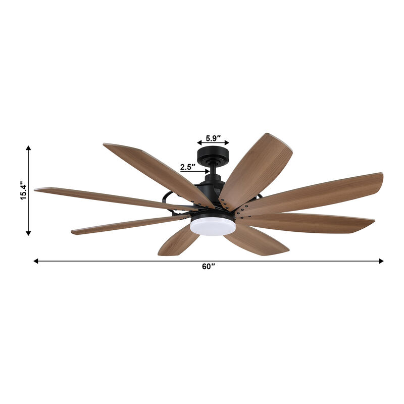 60 in. Black Integrated LED DC Motor Ceiling Fan Light and Remote