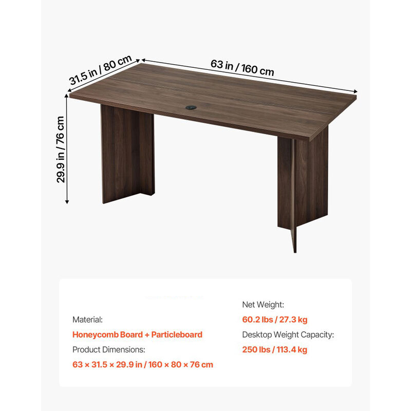 Large 63 Inch Executive Desk with Cable Hole Wooden Office Table image number 2