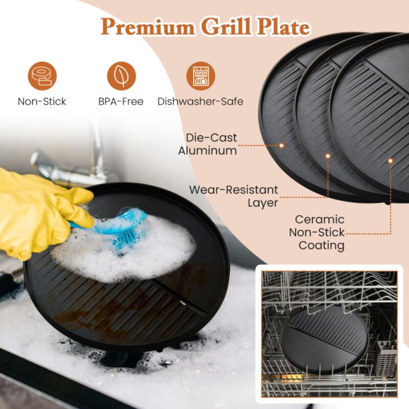 Hivvago Electric BBQ Grill 1200W Indoor Outdoor Grill with 2-Zone Non-Stick Grilling Plate