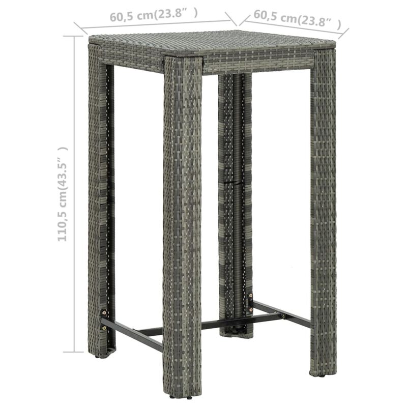 vidaXL Garden Bar Table Gray 23.8"x23.8"x43.5" Poly Rattan