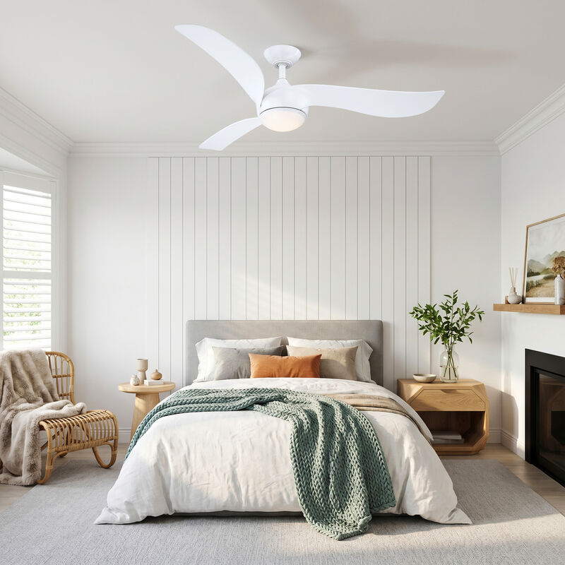 52" Modern White Reversible Dimmable 3 Aero Blades Ceiling Fan with Light and Remote for Bedroom, Living Room or Office image number 4
