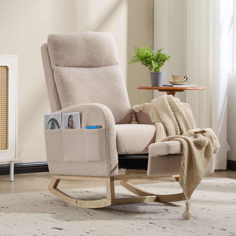 Upholstered Modern Rocking Chair with Solid Wood Legs and Ergonomic High Backrest image number 1