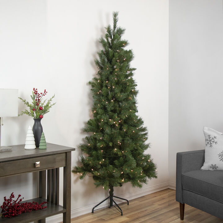 6.5' Pre-Lit Medium Beaver Pine Artificial Christmas Wall Tree  Clear Lights