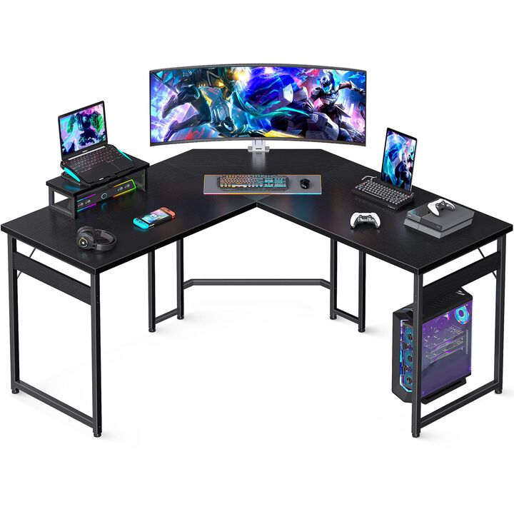 Casaottima L Shaped Gaming Desk with Monitor Stand, Corner Desk Gaming Table for Home Office, Computer Desk Sturdy Writing Works